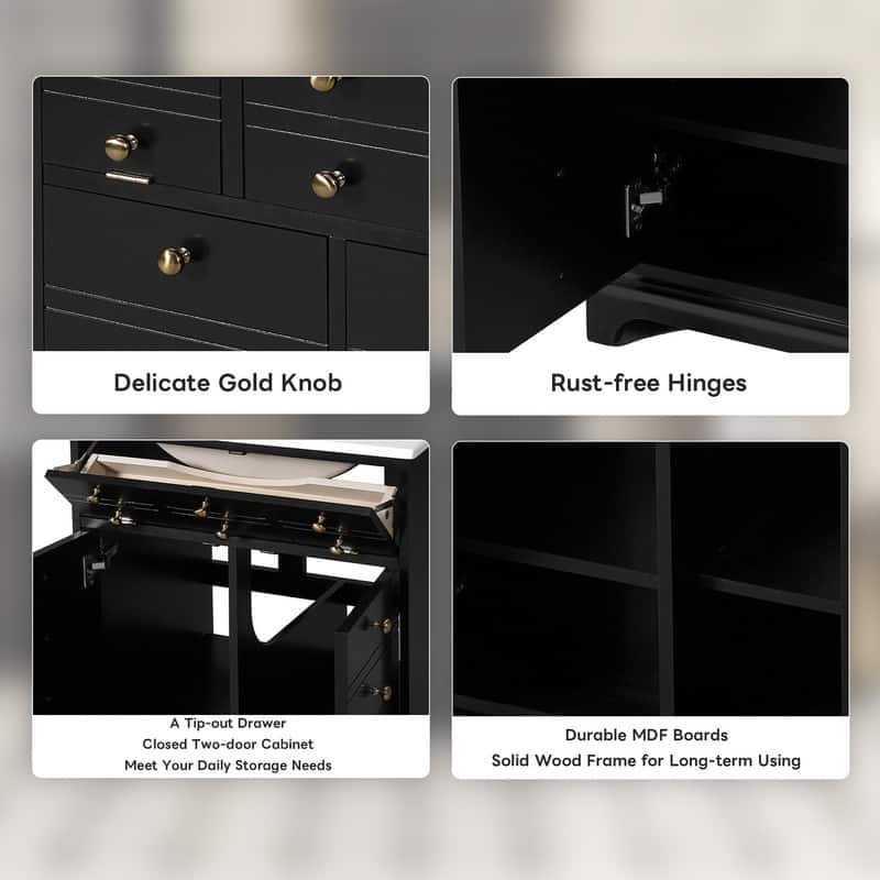 24" Bathroom Vanity with a Drawer & Two Soft-Closing Doors,Ceramic Sink