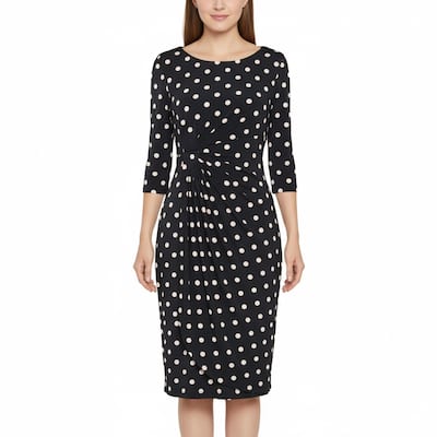 Connected Apparel Polka Dot Faux Wrap Midi Dress