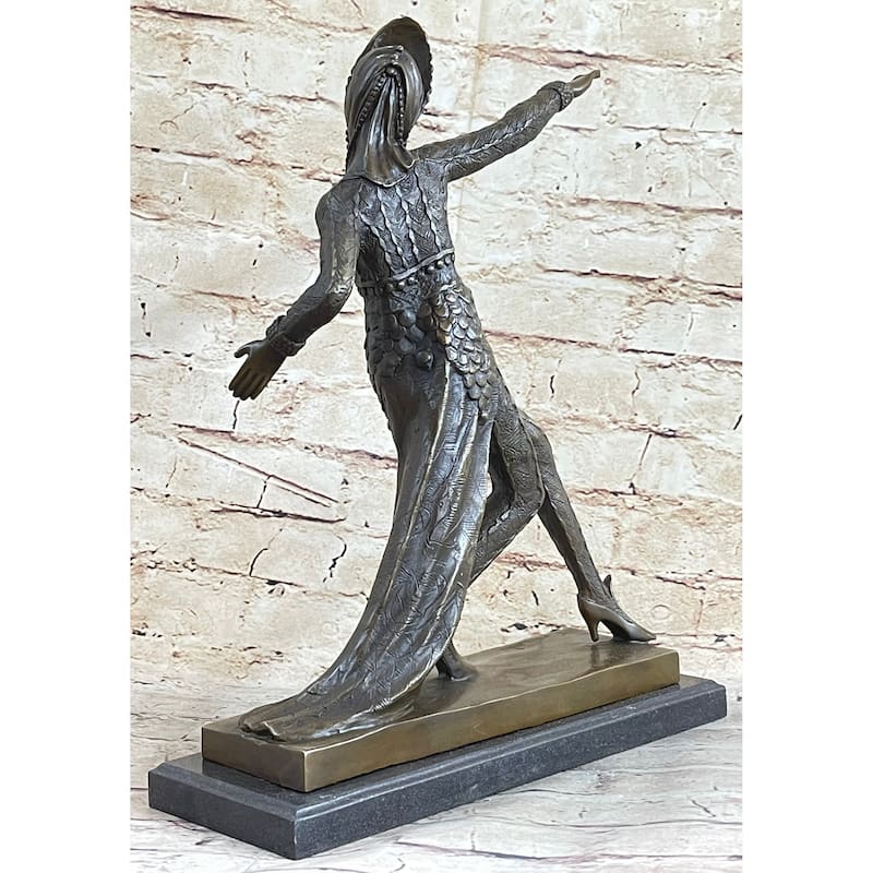 Art Deco Bronze Female Dancer Figure Figurine Statue Sculpture Mirval 14.5 Inches X 11 Inches