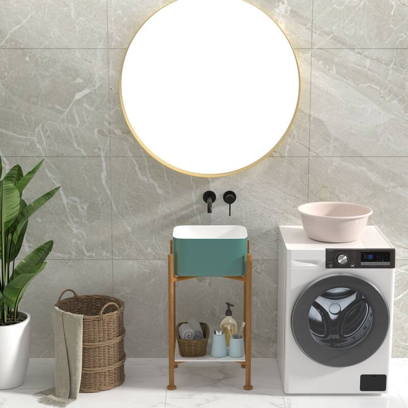 Lordear 16 inch Wide Deep Basin Black&White Ceramic Bathroom Vessel Sink