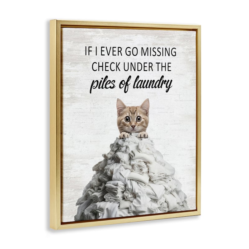Stupell Piles Of Laundry Cat Framed Floater Canvas Wall Art Design By Lettered and Lined