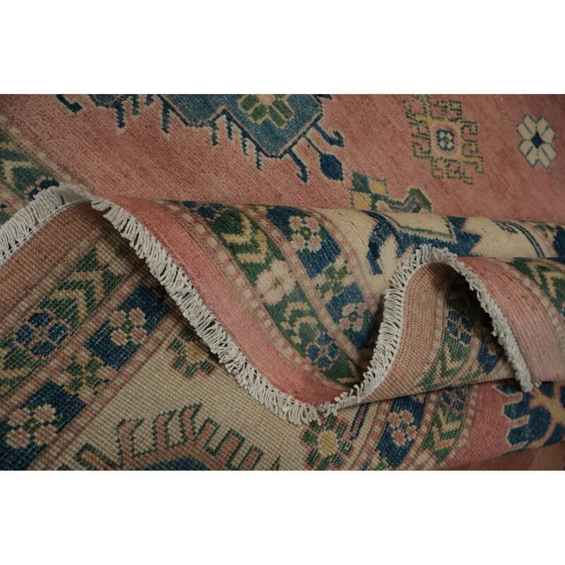 Hand Knotted Oriental 100% Wool Carpet Traditional Geometric Pink Kazak Area Rug - 11' 10'' X 9' 0''