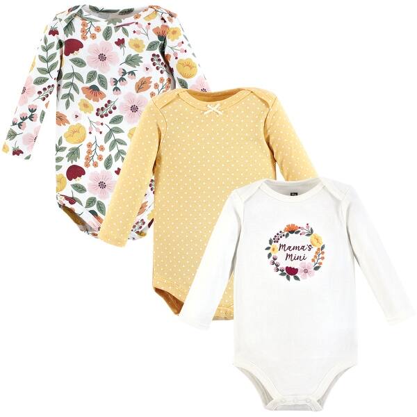 slide 1 of 1, Hudson Baby Infant Girl Cotton Long-Sleeve Bodysuits, Fall Botanical Mini 0-3 Months - Fall Botanical Mini