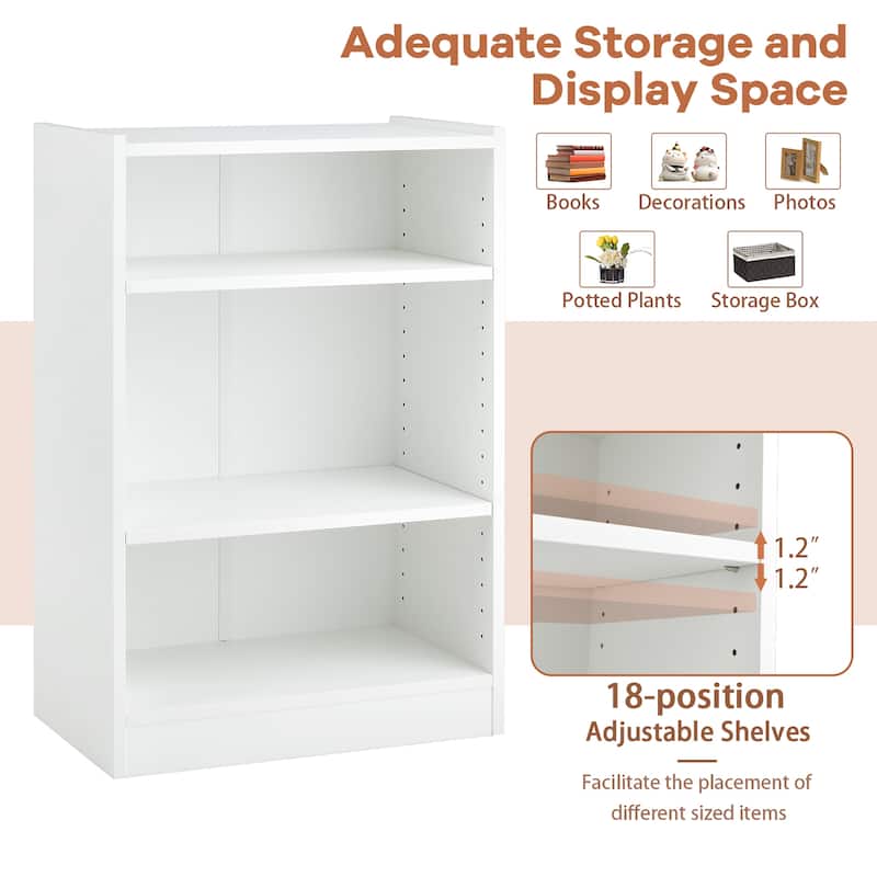 3-Tier Bookcase Open Multipurpose Display Rack w/ Adjustable Shelves