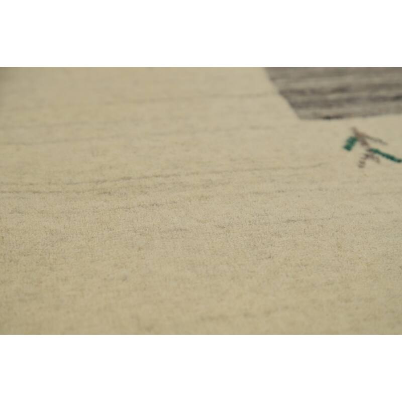 Hand Knotted Oriental 100% Wool Carpet Tribal Animal Pictorial Beige & Ivories Gabbeh Area Rug - 6' 4'' X 4' 9''