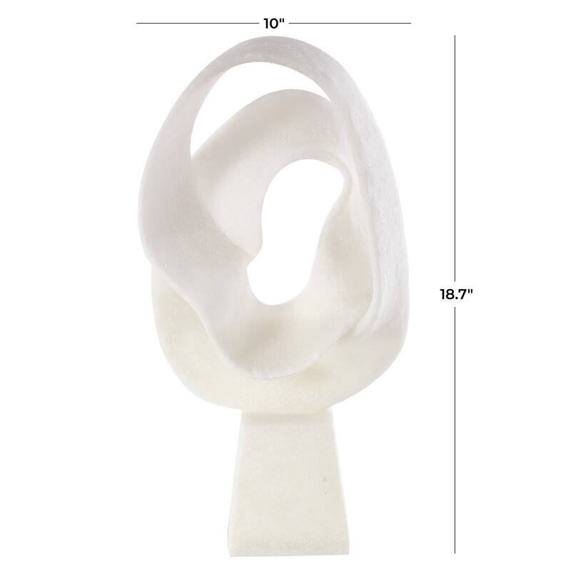 White Polystone Textured Wave Abstract Decorative Sculpture with Elevated Base