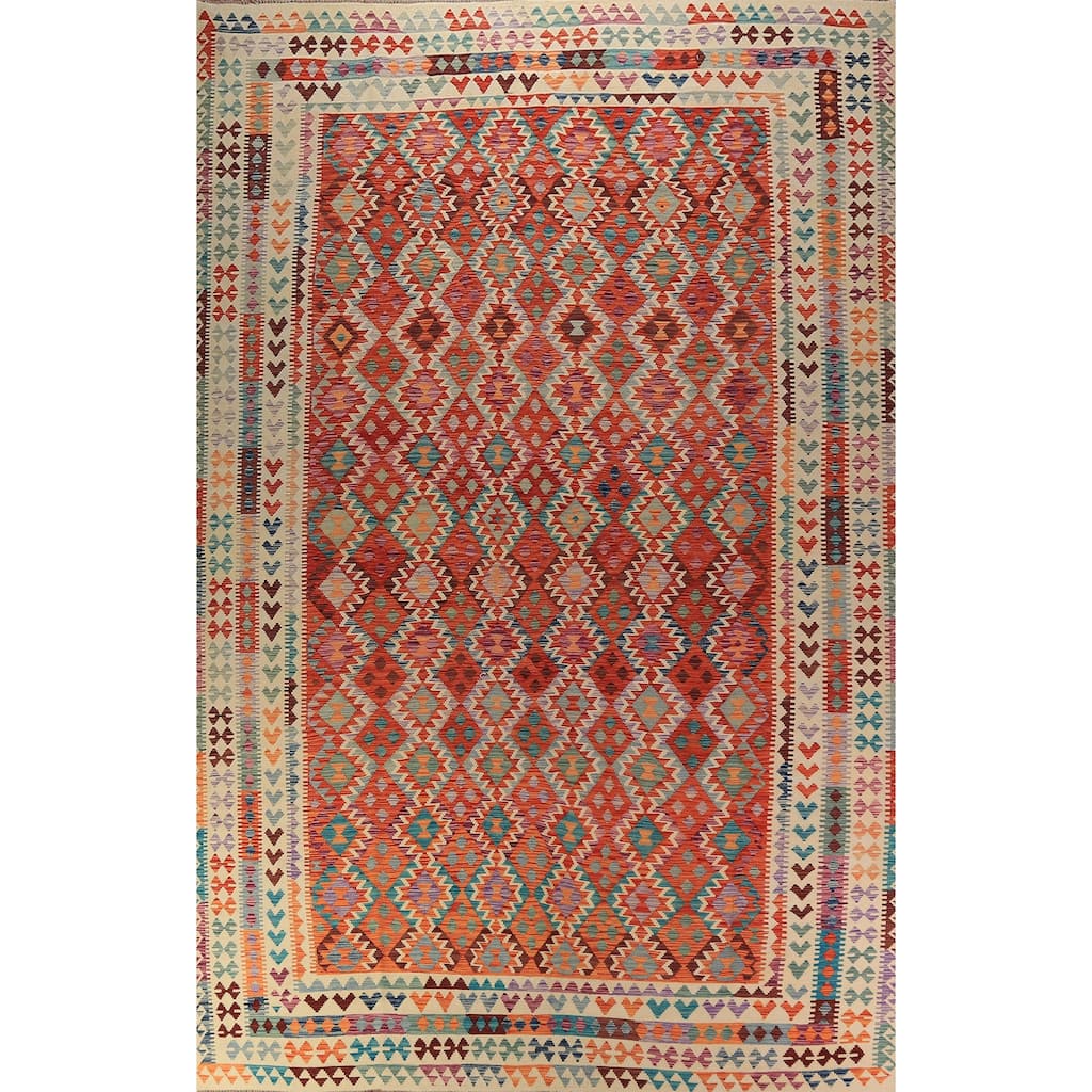 Multi-Color Kilim Oriental Large Rug Hand-Woven Wool Carpet - 10'4"x 15'11"