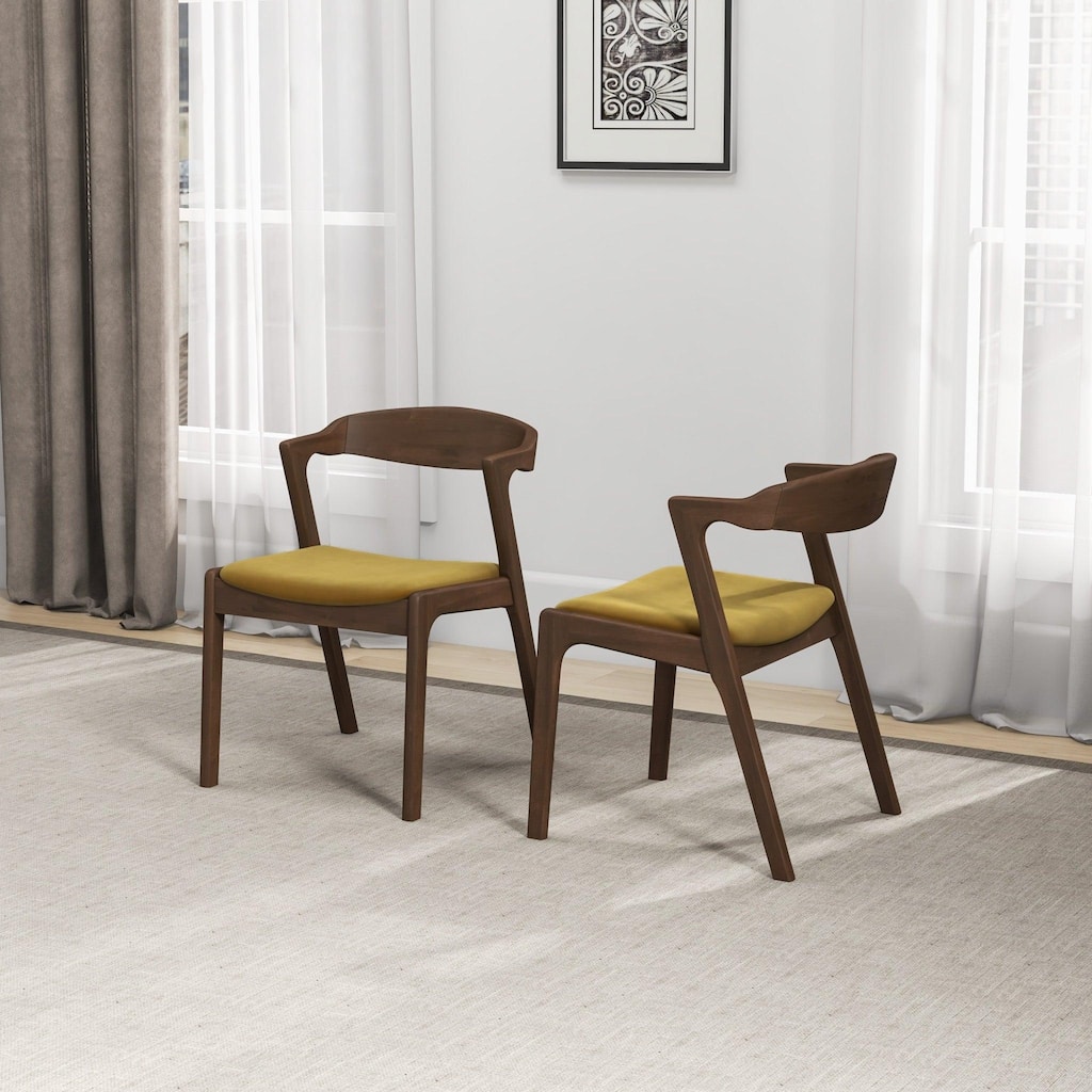 GDFStudio - Dakota Mid-Century Modern Velvet Upholstery Dining Chair with Solid Wood Legs & Foam Cushion, Set of 2 - 21"