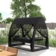 preview thumbnail 1 of 6, Outsunny 3-Seat Patio Swing Chair, Porch Swing Bed with Convertible Backrest, Cushion, Canopy, Side Pocket & Mesh Netting Grey