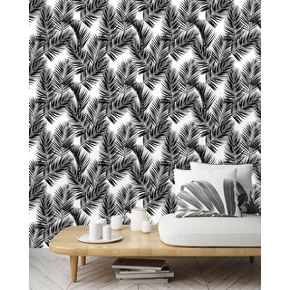 Black Palm Leaves Peel and Stick Wallpaper - Bed Bath & Beyond - 32616681