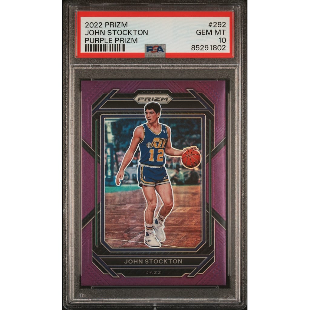 John Stockton 2022 Panini Prizm Purple Basketball Card #292 Graded PSA 10 73/99 - 8'6" x 11'6"