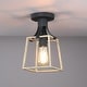 preview thumbnail 1 of 10, 1-Light Black and Wood Farmhouse Open Cage Semi-Flush Mount Ceiling Light - 6.3"W