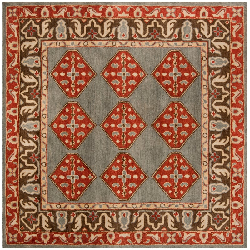 SAFAVIEH Handmade Heritage Liraz Traditional Oriental Wool Rug - 6' Square - Blue/Charcoal