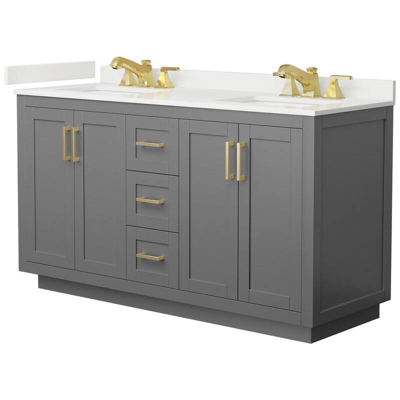 Wyndham Collection WCF292960D-QTZ-US3MXX Miranda 60" Free Standing - Dark Gray / White Quartz Top / Brushed Gold
