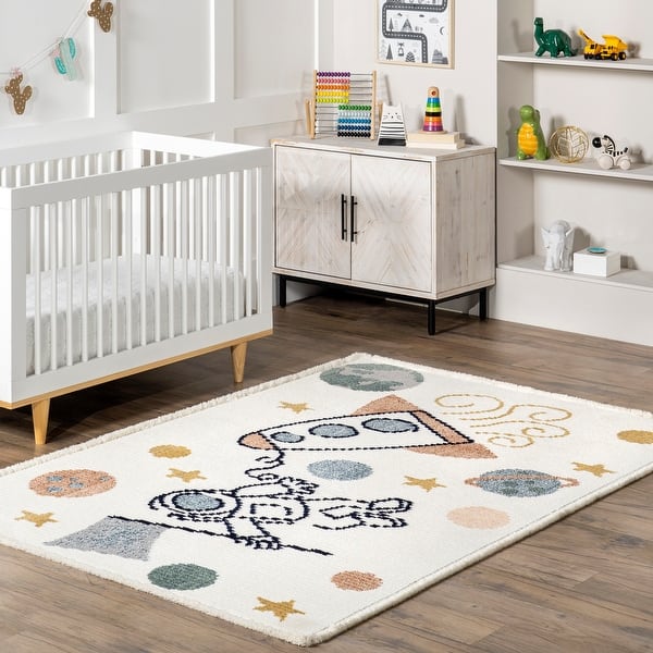 slide 2 of 9, Nuloom Caree Astronaut Kids Fringe Area Rug 3' x 5' - Beige - Rectangle