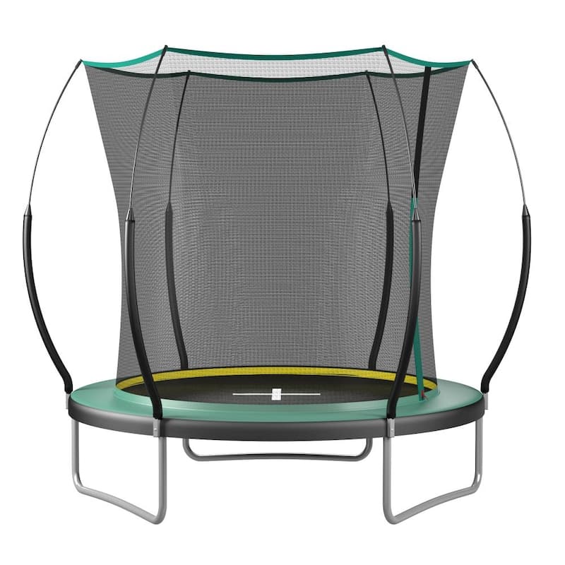 8FT Outdoor Steel Frame Springfree Trampoline with Secure Net Bottom - Green - 8-11 Years