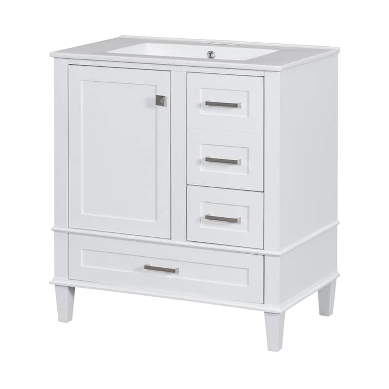 Modern Bathroom Vanity, 30" Freestanding Cabinet with Sink, Bathroom Storage Cabinet with Soft Closing Door and 3 Drawers