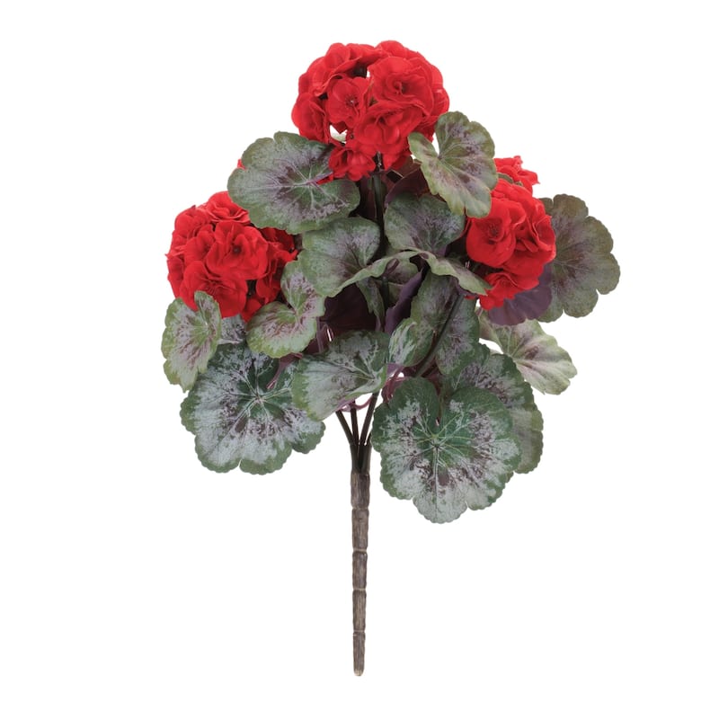Geranium Floral Artificial Bush Sprays - 17.5" - Red and Green - Set of 2
