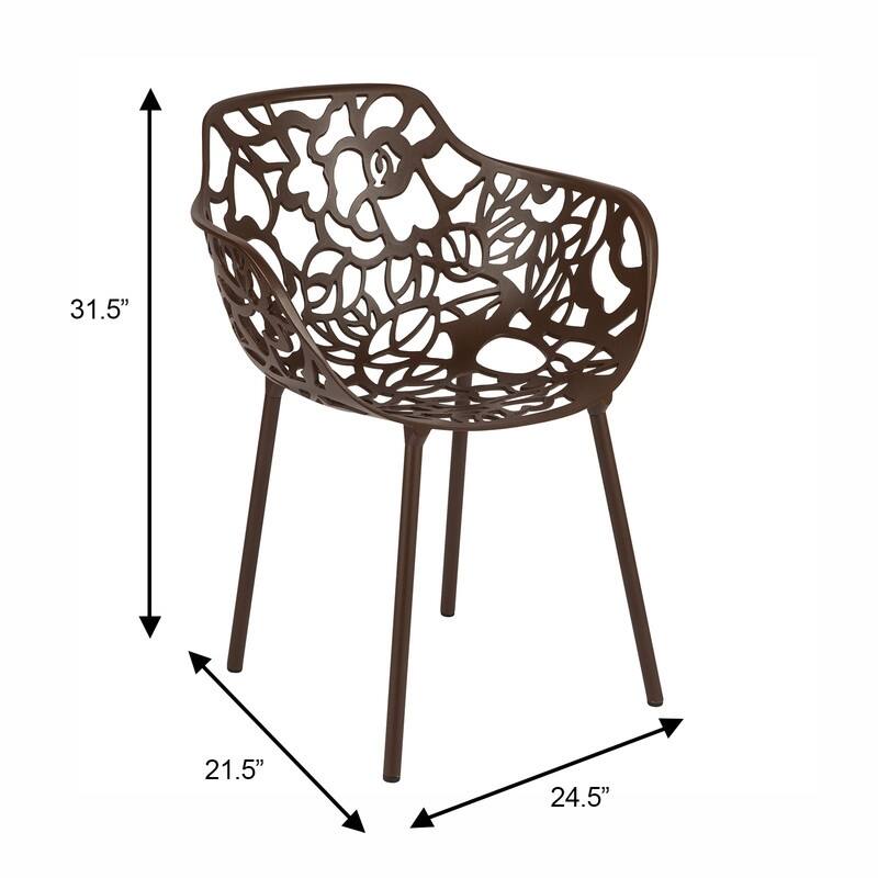 Devon Aluminum Dining Armchair with Floral Cutouts – Stackable, UV-Protected, Indoor/Outdoor Patio Side Chair