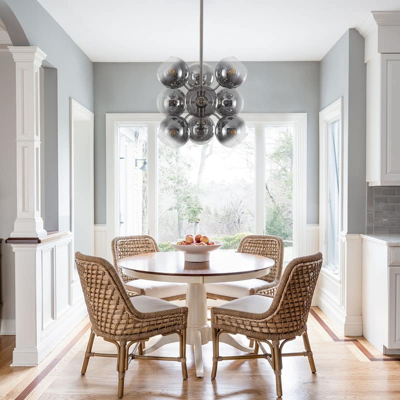 9 - Light Sputnik Chandelier, Smoked Glass Shades, Brushed Nickel Frame - Sand Nickel