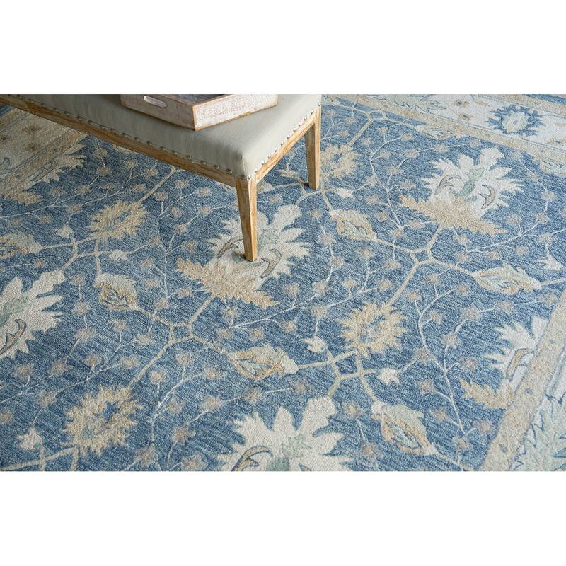 Exquisite Rugs Claremont Oushak Handmade Hand-tufted New Zealand Wool on Canvas Blue/Ivory Area Rug
