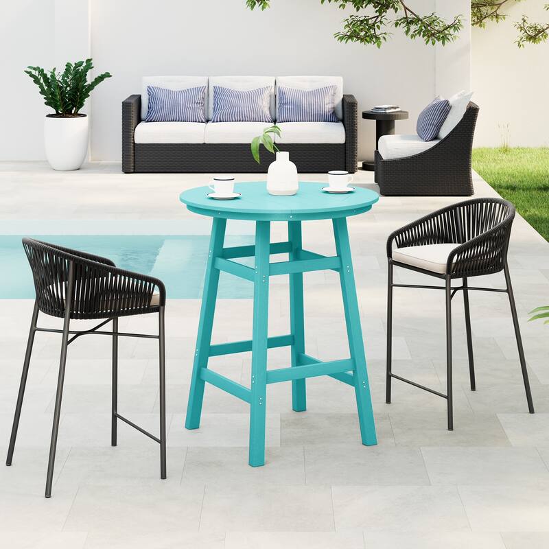 Polytrends Laguna Hdpe All Weather Outdoor Patio 35" Round Bar Table - Turquoise