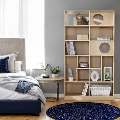 Modern 2-in-1 Wooden Bookshelf & Cat House: Display Case with Storage, Litter Box Enclosure & Climbing Shelf‌
