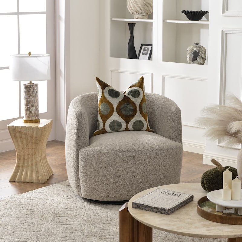 KINWELL 34" Sherpa Swivel Accent Chair Boucle Upholstered Armchair