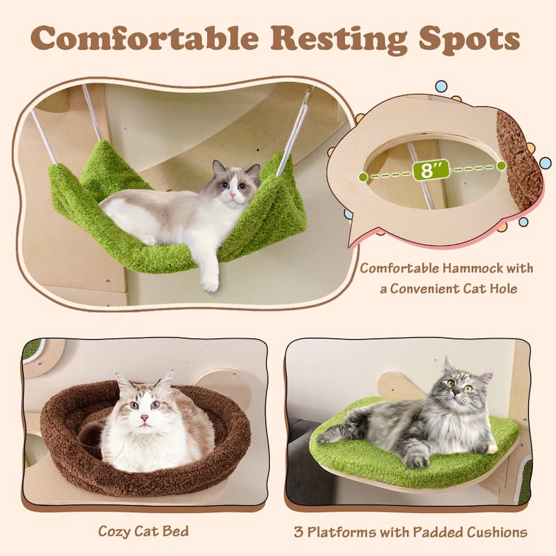 5-Level Wall-Mounted Cat Tree with Sisal Scratching Posts Cushioned Platforms and Hammock
