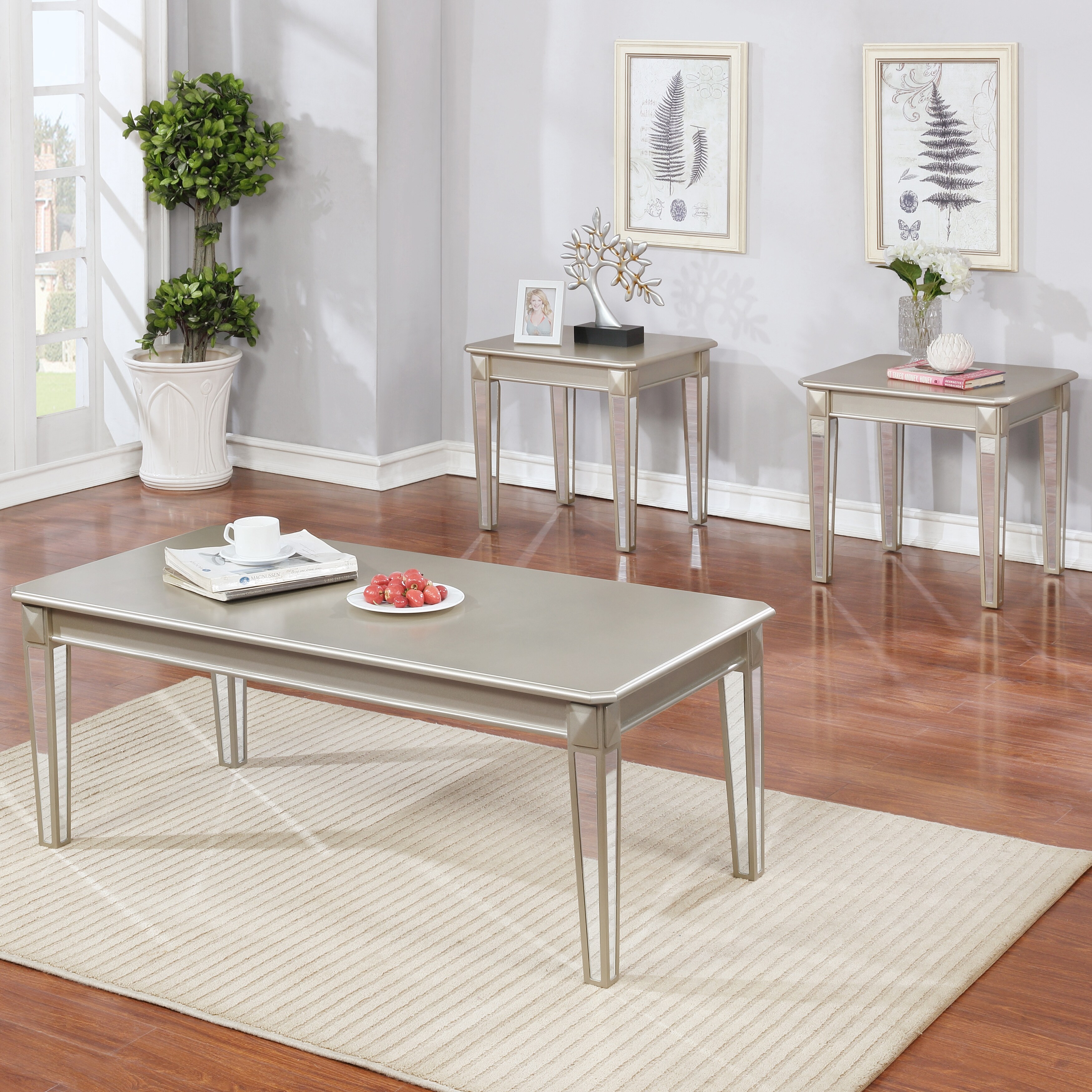 Mirror coffee table set of hot sale 3