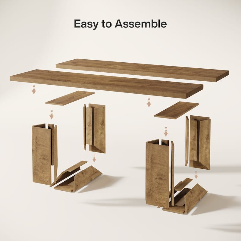 63-Inch Dining Table for 6-8, Brown Rectangular Kitchen Table with Strong Geometric Frame