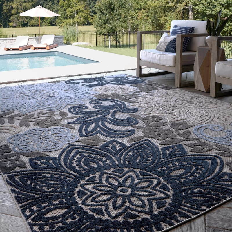 Origin Coastal Floral Indoor/Outdoor Area Rug - 8'10'' x 12'2'' - Blue/Gray