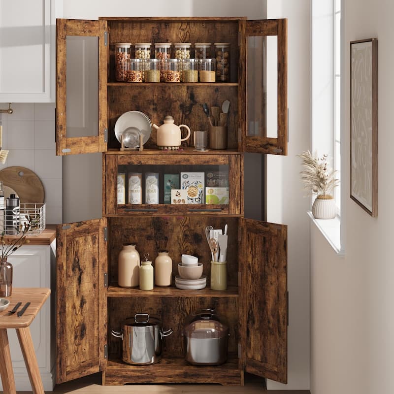 66.9" Pantry Cabinet with Drawer, Kitchen Storage Buffet Cabinet with 4 Shelves, Freestand Storage Cabinet