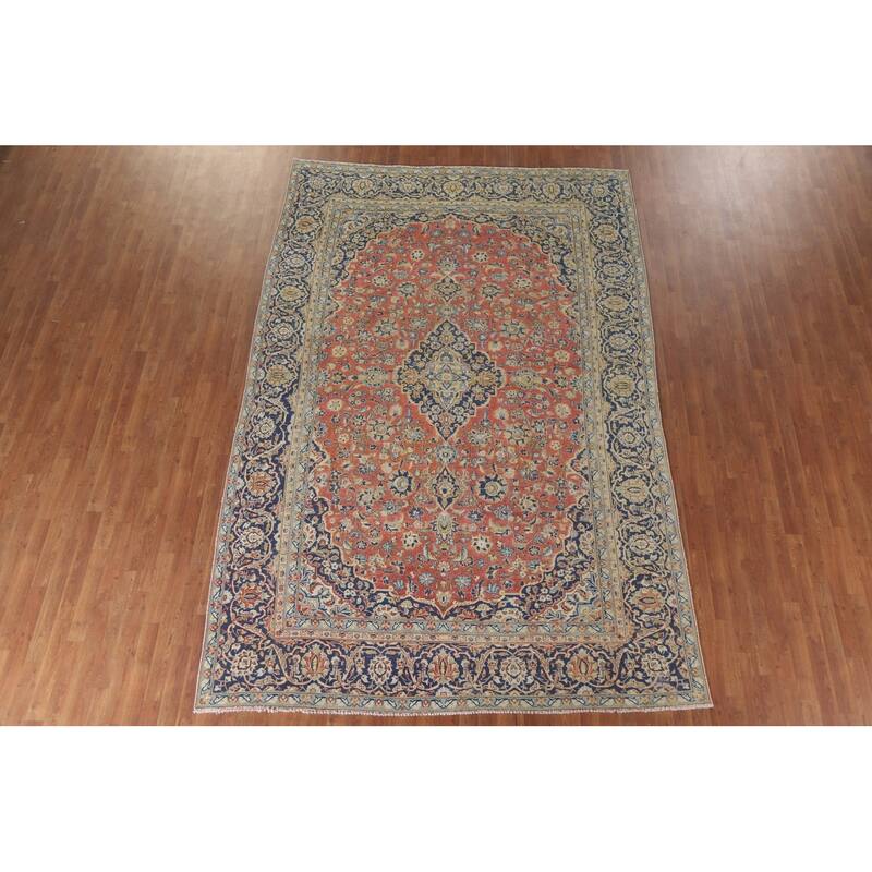 Hand Knotted Oriental 100% Wool Carpet Traditional Floral Coral Mashad Area Rug - 11' 5'' X 7' 8''
