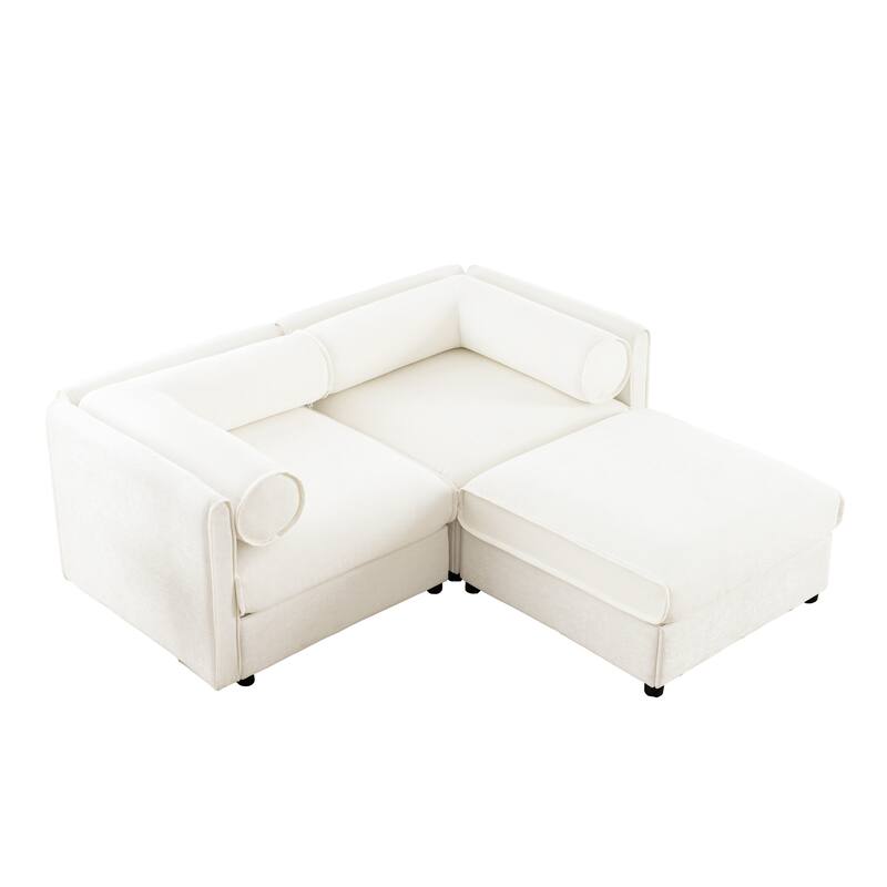 75.5" 2-Seater Chenille Sofa with Ottoman Storage, Cylindrical Backrest and Modular Design