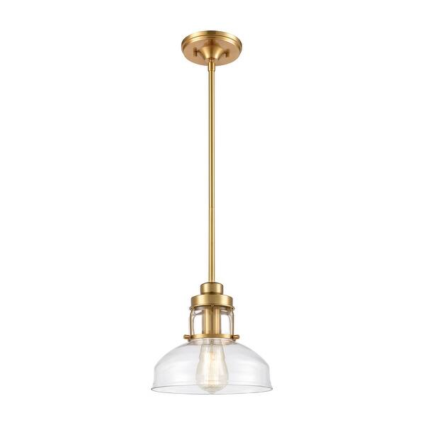 slide 2 of 3, Manhattan Boutique 1-Light Mini Pendant in Brushed Brass with Clear Glass