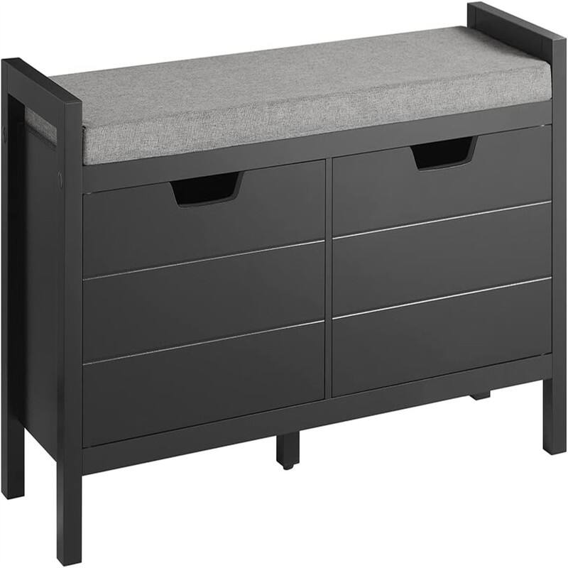 Shoe Bench Shoe Rack Shoe Cabinet - 11.8"D x 35.8"W x 19.7"H - Black
