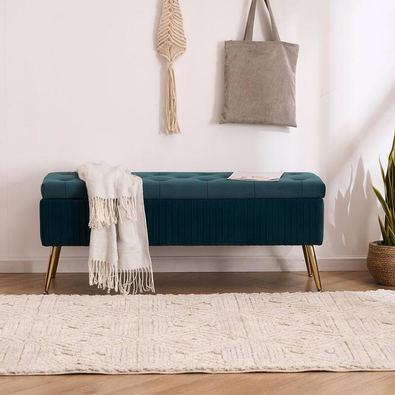 Velvet Storage Bench for Bedroom,End of Bed Bench for King Size Bed, Modern Upholstered Long Ottoman Bench for Entryway