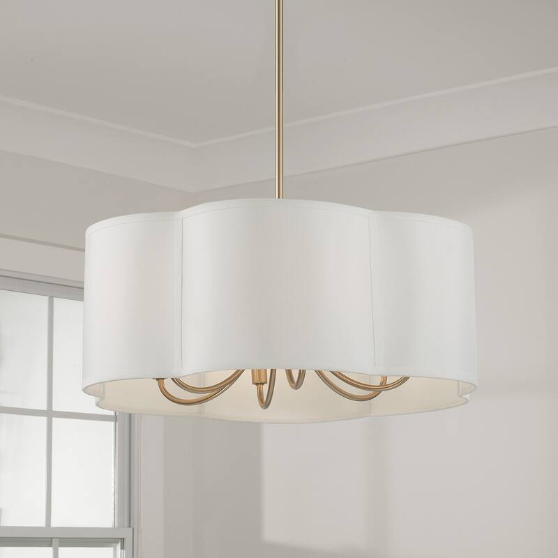 24" W x 9" H 6-Light Pendant in Matte Brass with White Fabric Shade - 24"W x 9"H