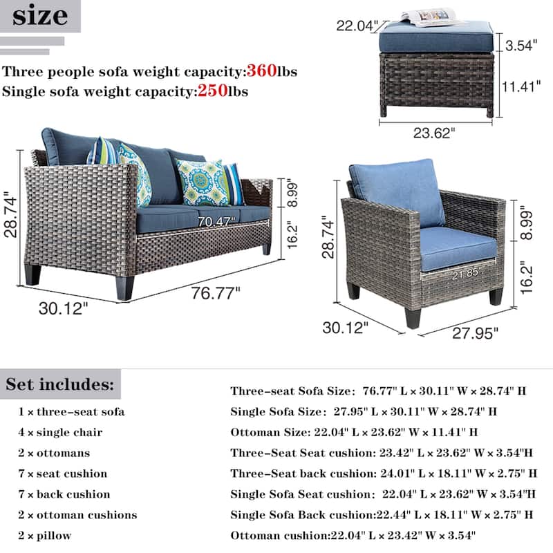 OVIOS 7-piece Patio Outdoor Wicker Conversation Set