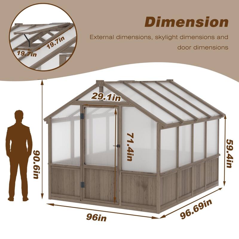 VEIKOUS Walk-in Wooden Greenhouse for Outside, Garden and Backyard, Light Mocha Brown