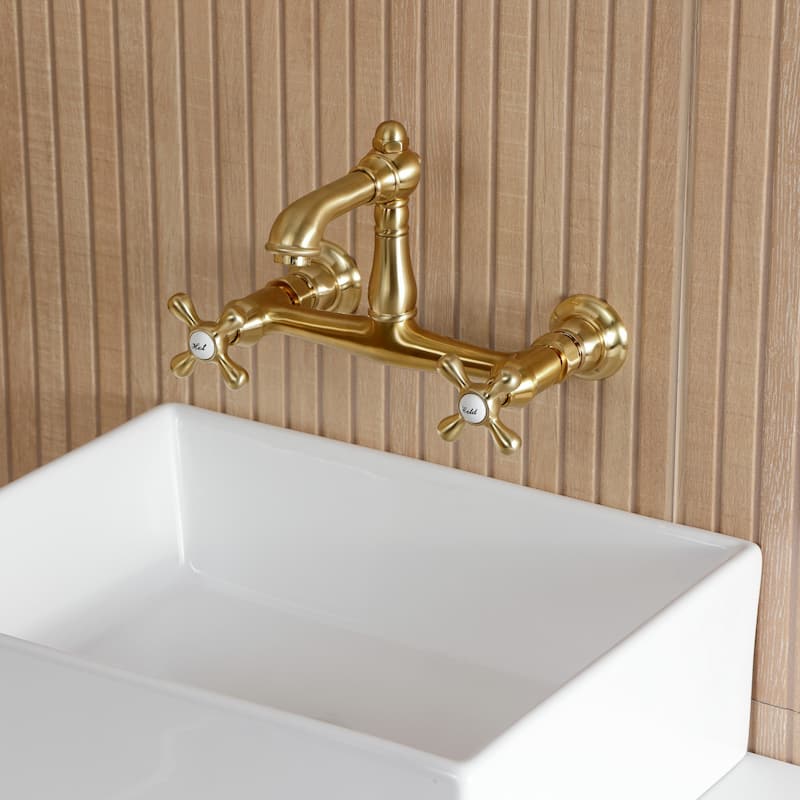 Kingston Brass English Country Two-Handle 2-Hole Wall Mount Bathroom Faucet