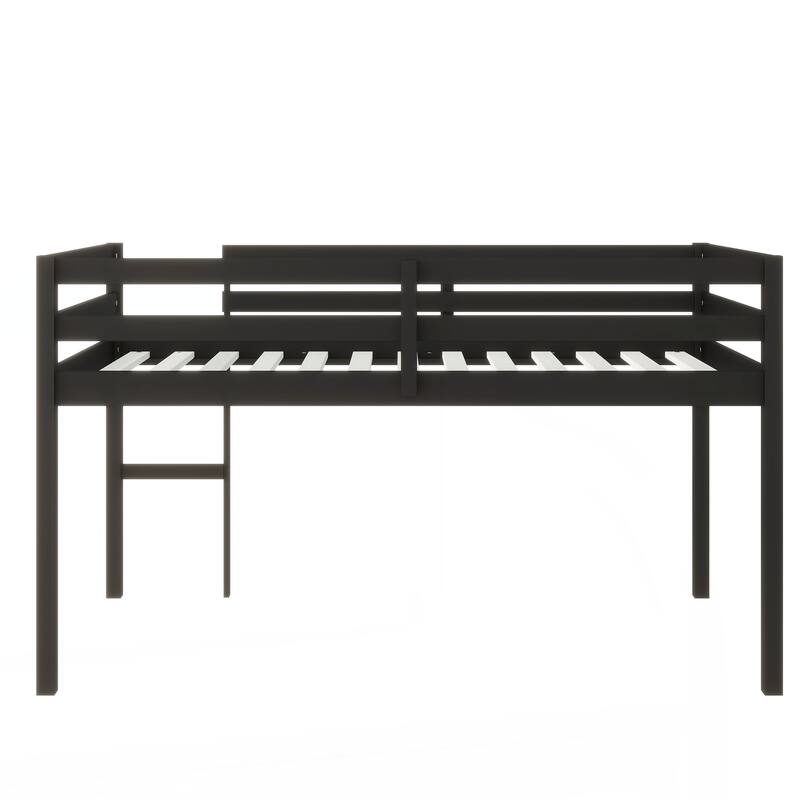 Solid Wooden, Rubber Wooden Twin Loft Bed with Ladder, Bed Platform of Strengthened Slats