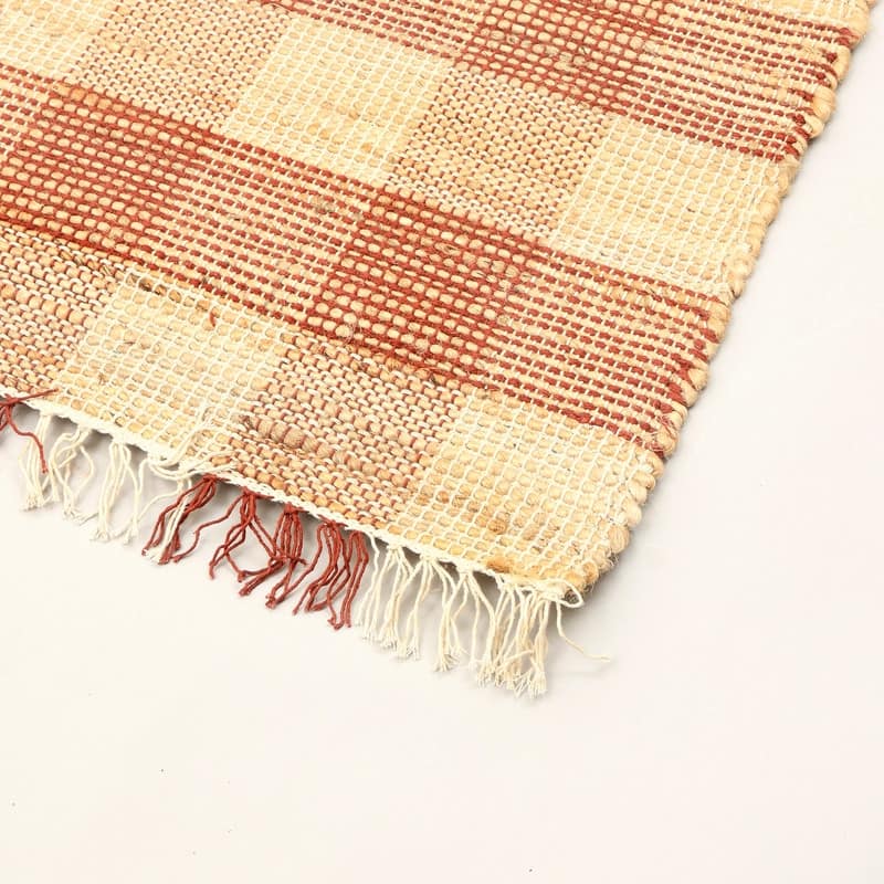 Artisan Hand Woven Jute & Cotton Brown Plaid Rug-5X7 ft - 6' x 7'