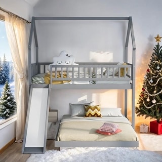 Twin over Full House Bunk Bed with Slide and Built-in Ladder