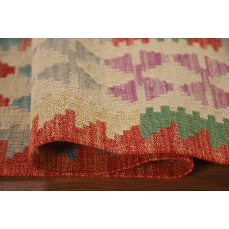 Hand Woven Oriental 100% Wool Carpet Southwestern Geometric Multi-Colored Kilim Area Rug - 6' 5'' X 5' 2''