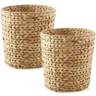 Set of 2 Water Hyacinth Waste Baskets Natural Woven Trash Can Bins - Tan - 2 Pack