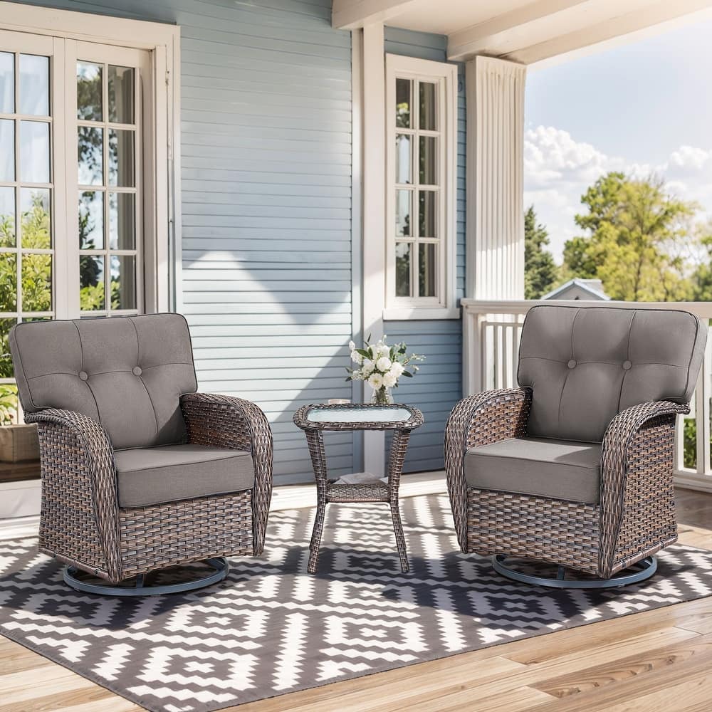 Pocassy Swivel Chair Glider PE Wicker Chair with Side Table