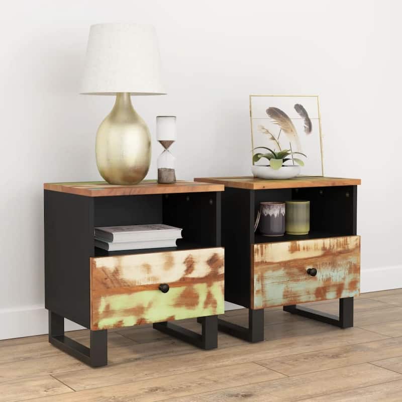 vidaXL Bedside Cabinet Solid Wood Mango&Engineered Wood - Multi reclaimed wood 2 pcs