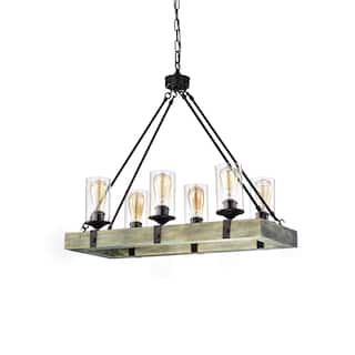 Matte Black and Vintage Wood 6-Light Linear Island Lighting